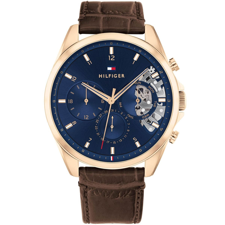 Tommy Hilfiger 1710453 Mens Watch Brown Leather Strap With Blue Dial