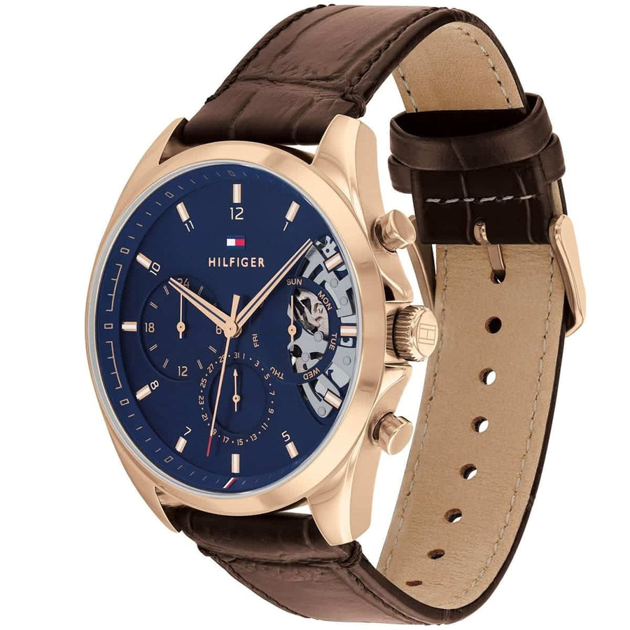 Tommy Hilfiger 1710453 Mens Watch Brown Leather Strap With Blue Dial