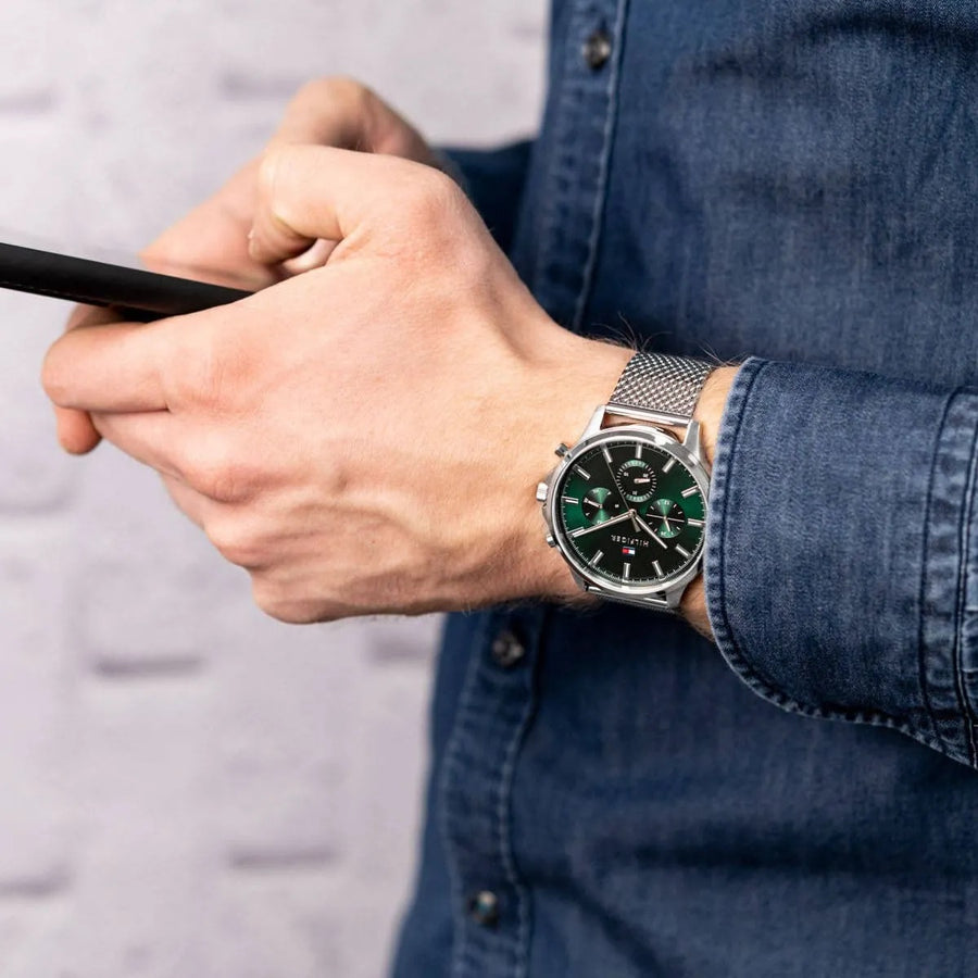 Tommy Hilfiger 1710499 Stainless Steel Mesh Band With Green Dial Watch For Men
