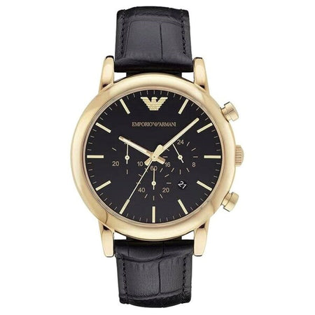 Emporio Armani AR1917 Mens Watch Black Leather Strap Black Dial