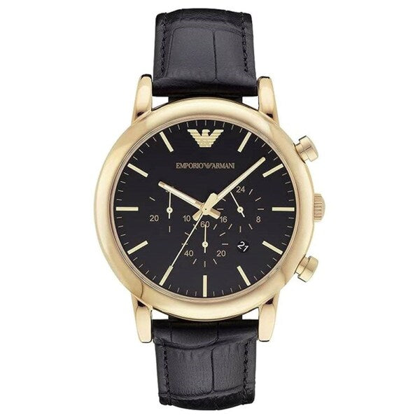 Emporio Armani AR1917 Mens Watch Black Leather Strap Black Dial