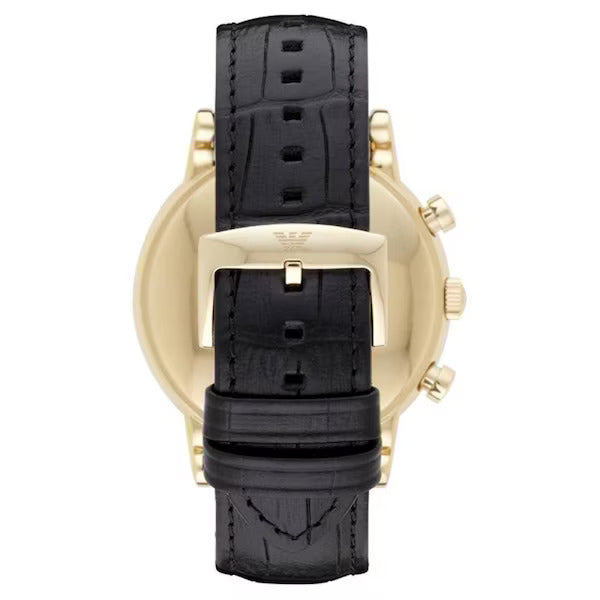 Emporio Armani AR1917 Mens Watch Black Leather Strap Black Dial