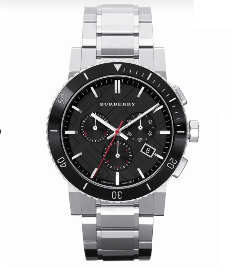 Burberry BU9380 Mens Watch – Stainless Steel Silver Strap Black