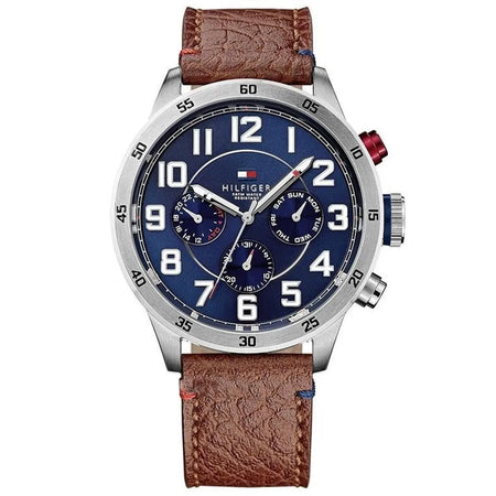 Tommy Hilfiger 1791066 Mens Watch Leather Brown Strap With Blue Dial