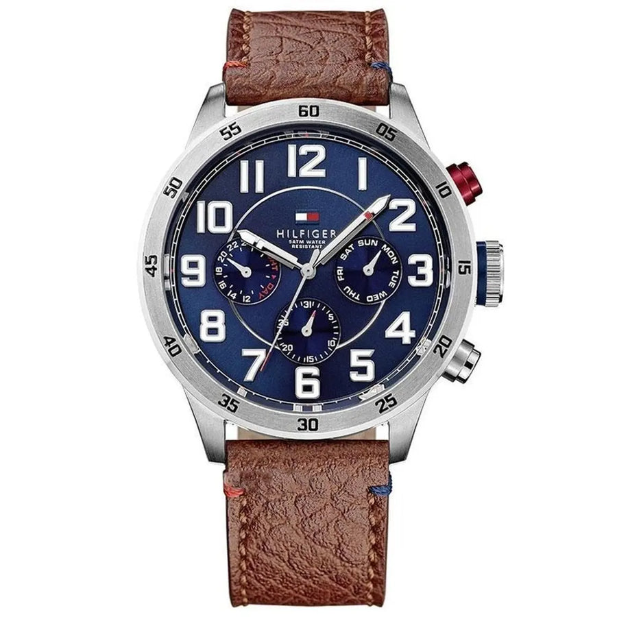 Tommy Hilfiger 1791066 Mens Watch Leather Brown Strap With Blue Dial