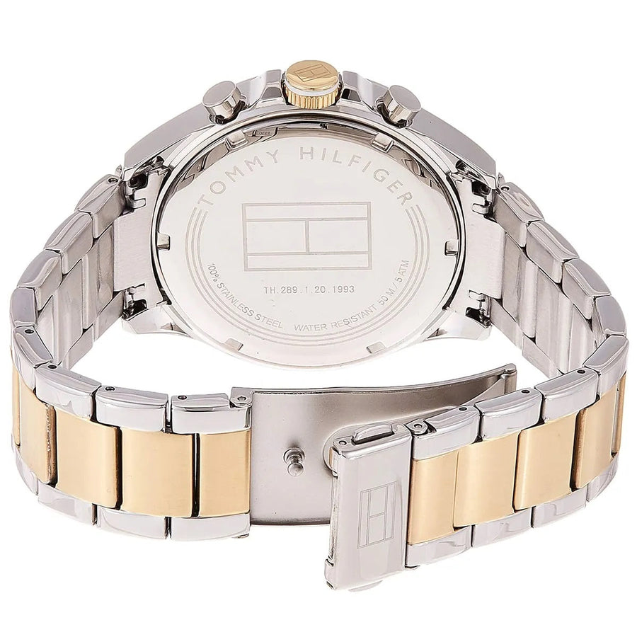 Front view of Tommy Hilfiger 1791226 men's two-tone silver and gold watch with white dial