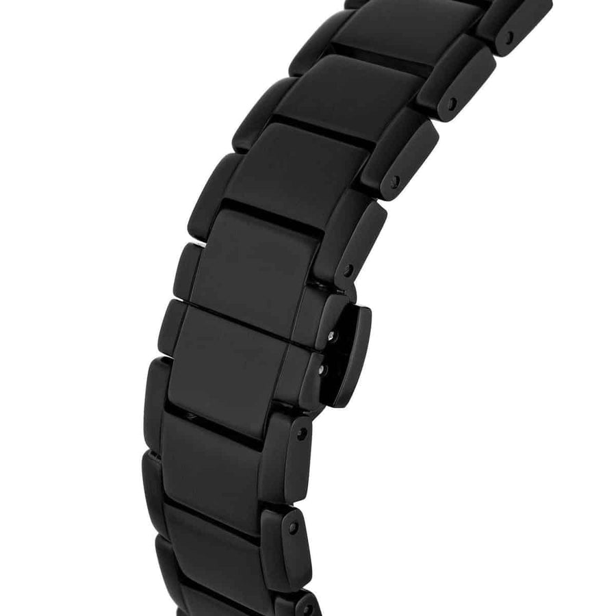 Front view of Emporio Armani AR11242 with black dial and stainless steel bracelet