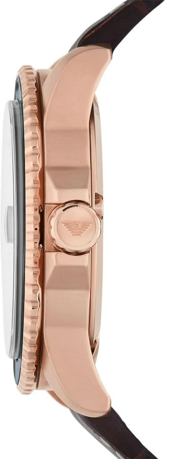 Emporio Armani AR11556 Mens Watch Brown Leather Strap Blue Dial