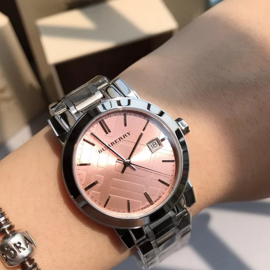 Burberry BU9124 Silver Stainless Steel Strap With Pink Dial Watch For Women