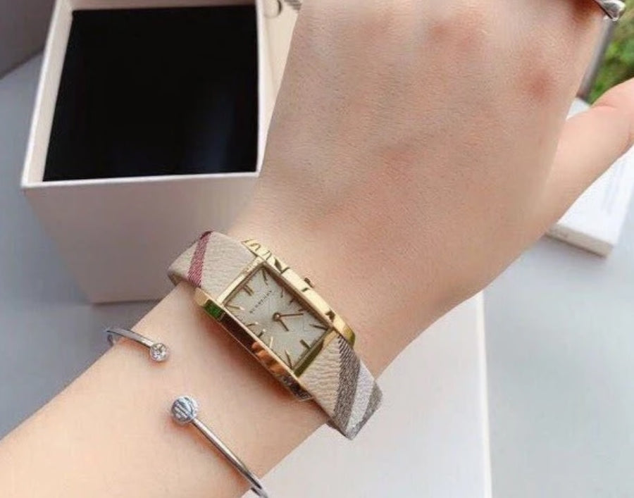 Burberry BU9509 Multicolor Leather Strap With Gold Dial Watch For Women