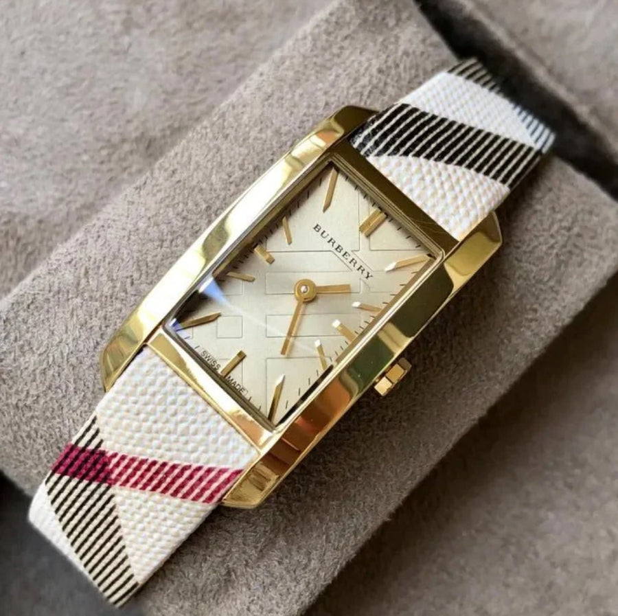 Burberry BU9509 Multicolor Leather Strap With Gold Dial Watch For Women