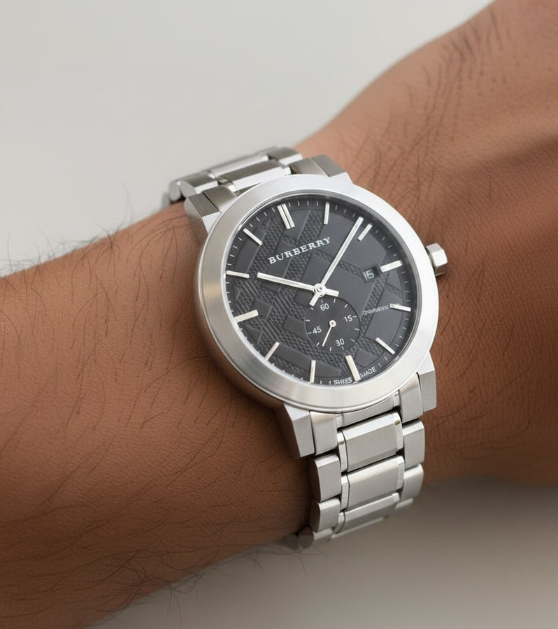 Burberry BU9901 Silver Stainless Steel Strap With Black Dial Watch For Men