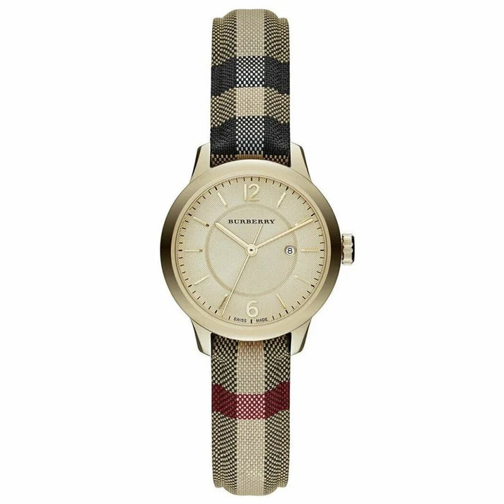 Burberry BU10104 Multicolor Leather Strap With Gold Dial Watch For Women
