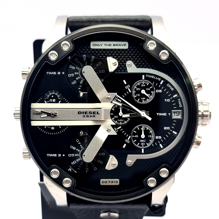 Diesel Mens Watch DZ7313 XL Black Leather Strap With Black Dial