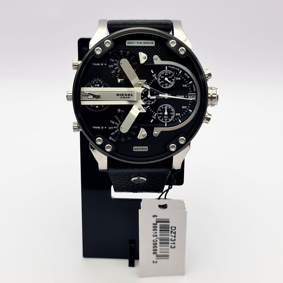 Diesel Mens Watch DZ7313 XL Black Leather Strap With Black Dial