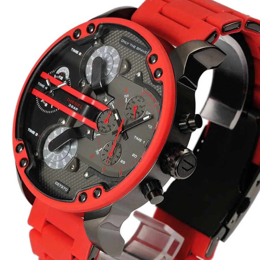 Diesel DZ7370 Red Rubber Strap With Grey Dial Men's Watch