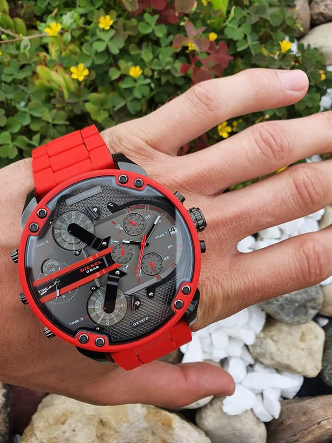 Diesel DZ7370 Red Rubber Strap With Grey Dial Men's Watch