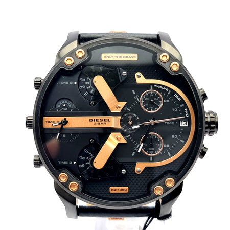 Diesel DZ7350 Leather Strap With Black Dial Men's Watch