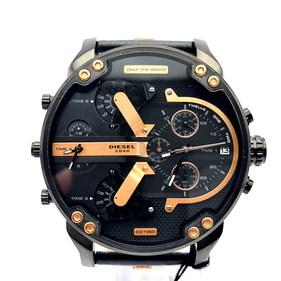 Diesel DZ7350 Leather Strap With Black Dial Men's Watch