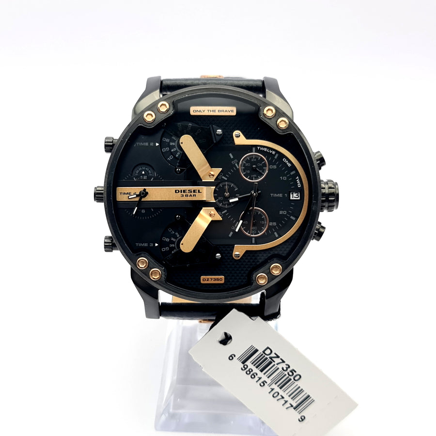 Diesel DZ7350 Leather Strap With Black Dial Men's Watch