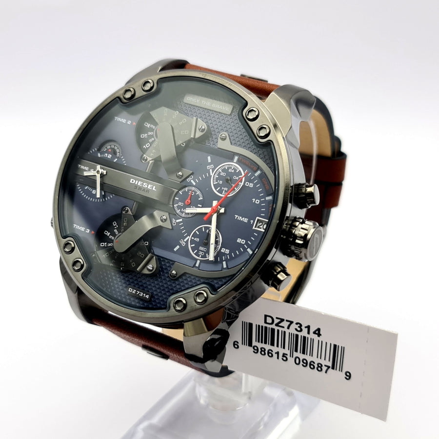 Diesel DZ7314 Mens Watch Brown Leather Strap With Blue Dial