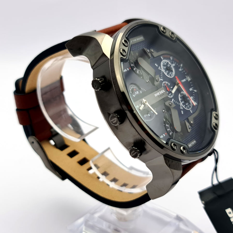 Diesel DZ7314 Mens Watch Brown Leather Strap With Blue Dial