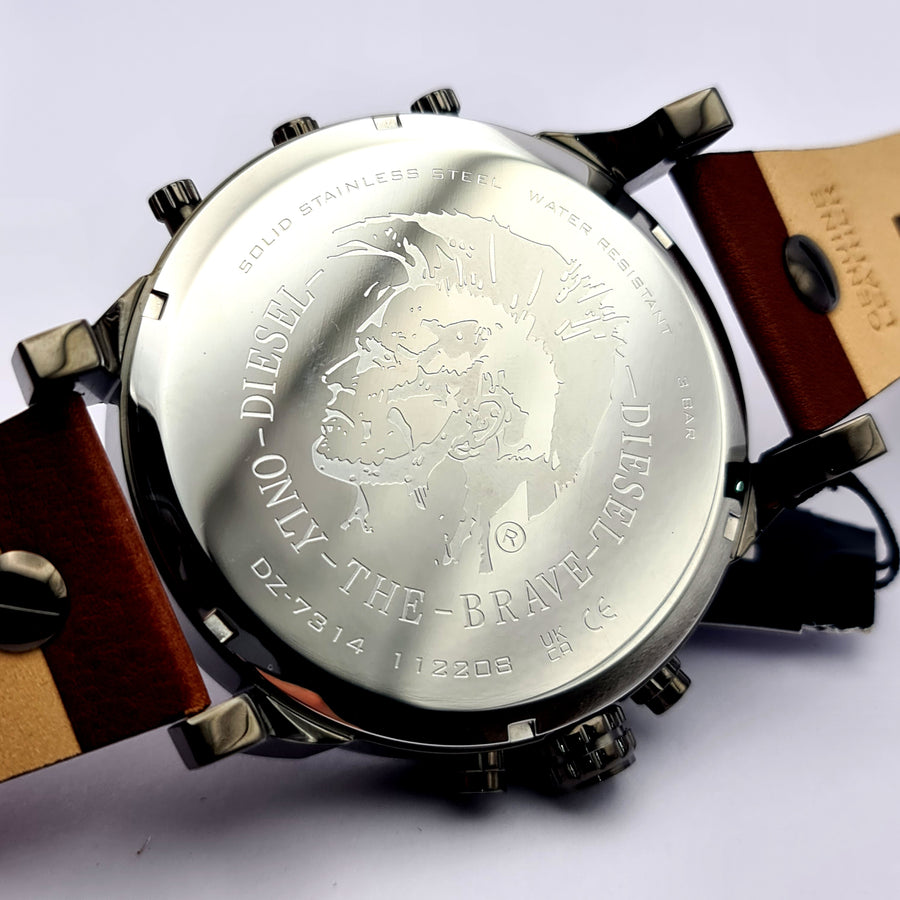 Diesel DZ7314 Mens Watch Brown Leather Strap With Blue Dial