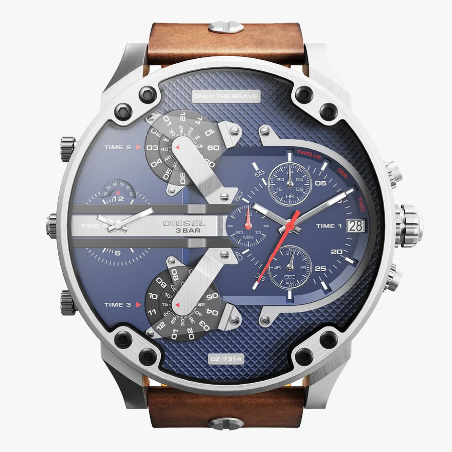Diesel DZ7314 Mens Watch Brown Leather Strap With Blue Dial