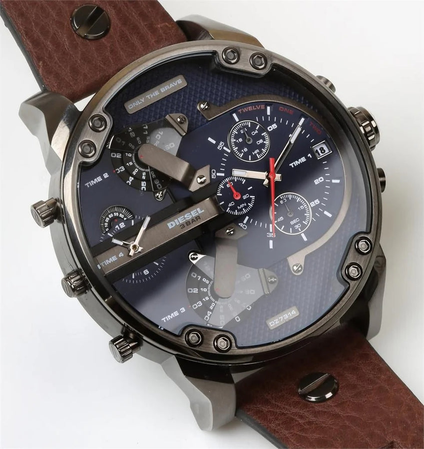 Diesel DZ7314 Mens Watch Brown Leather Strap With Blue Dial