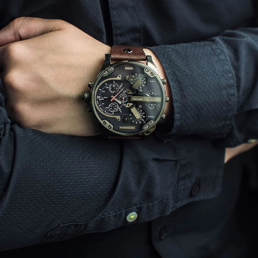 Diesel DZ7314 Mens Watch Brown Leather Strap With Blue Dial