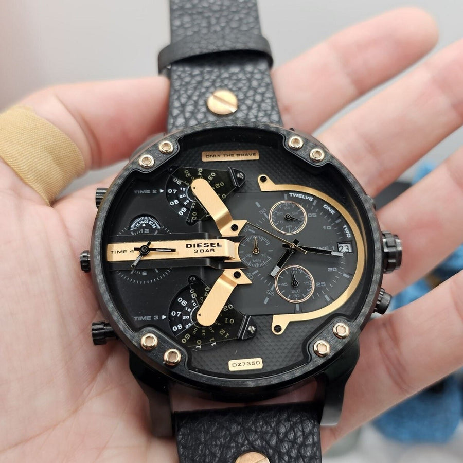 Diesel DZ7350 Leather Strap With Black Dial Men's Watch