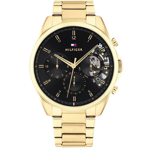 Tommy Hilfiger 1710447 Gold Stainless Steel Strap With Black Dial Watch For Men