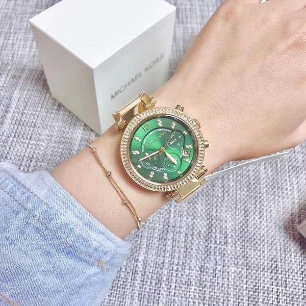 Michael Kors MK6263 Gold Stainless Steel Strap With Green Dial Watch For Women