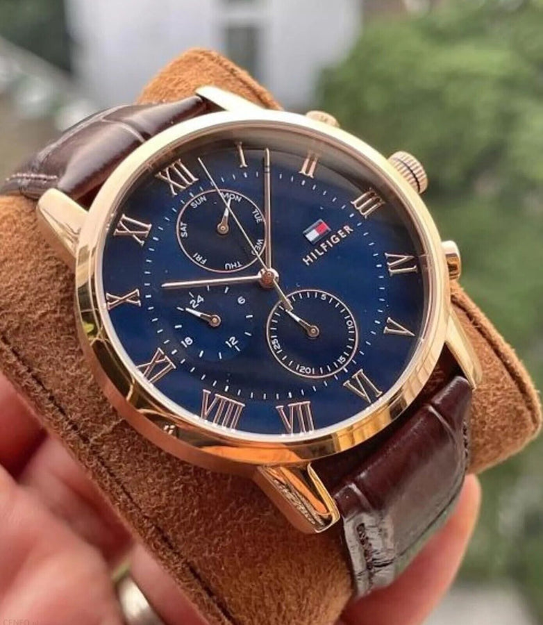 Tommy Hilfiger 1791399 Brown Leather Strap With Blue Dial Watch For Men