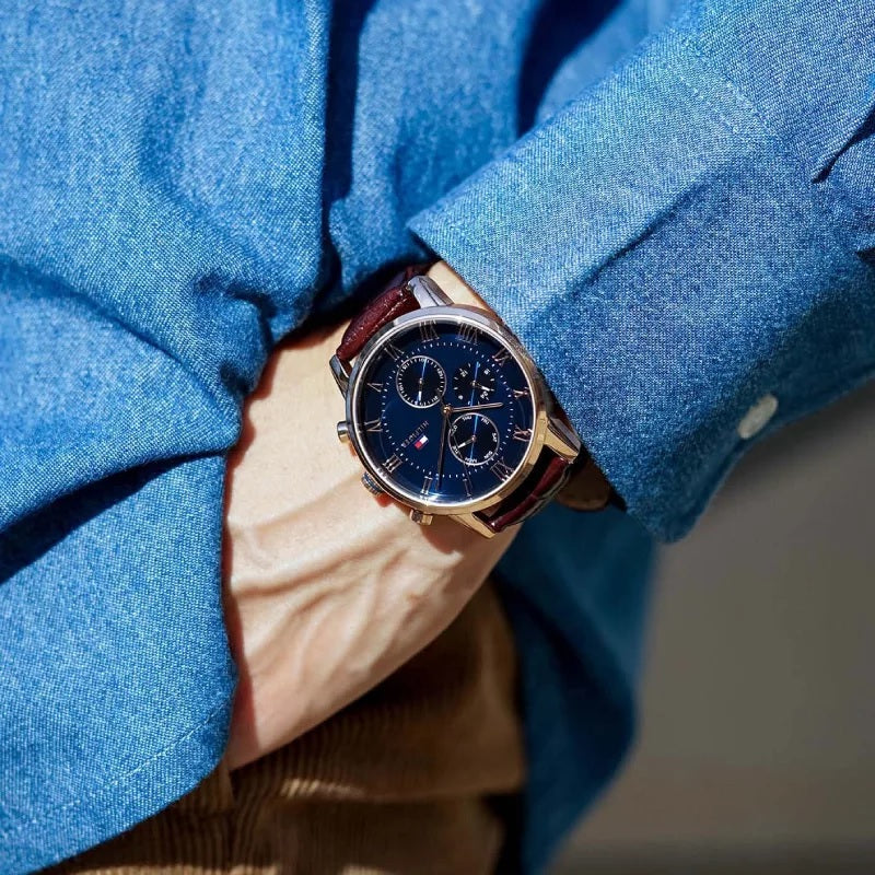 Tommy Hilfiger 1791399 Brown Leather Strap With Blue Dial Watch For Men