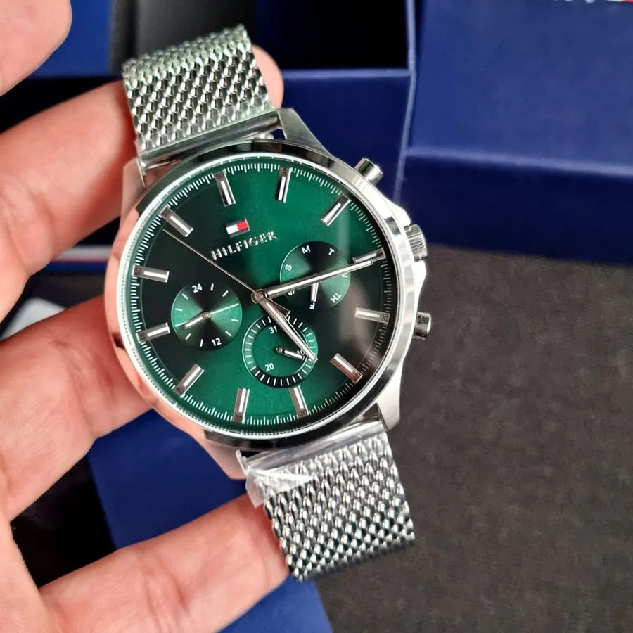 Tommy Hilfiger 1710499 Stainless Steel Mesh Band With Green Dial Watch For Men