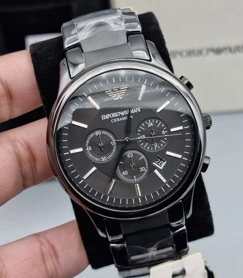 Emporio Armani AR1451 Mens Watch Stainless Steel Ceramic Black Dial