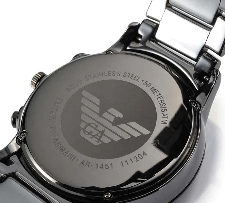 Emporio Armani AR1451 Mens Watch Stainless Steel Ceramic Black Dial