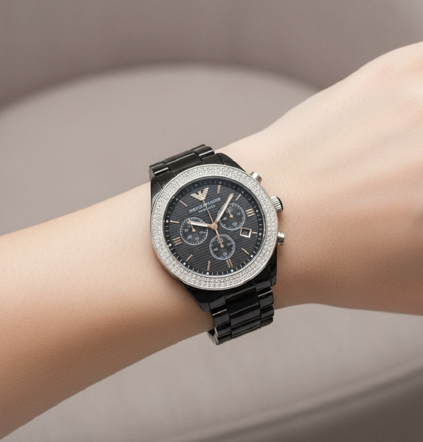 Emporio Armani AR1455 Womens Watch Ceramic Black Dial
