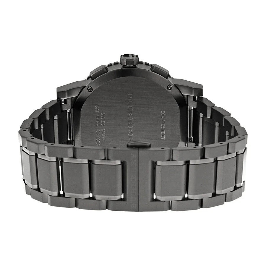 Front view of Burberry BU9381 The City men’s watch with grey strap and grey dial