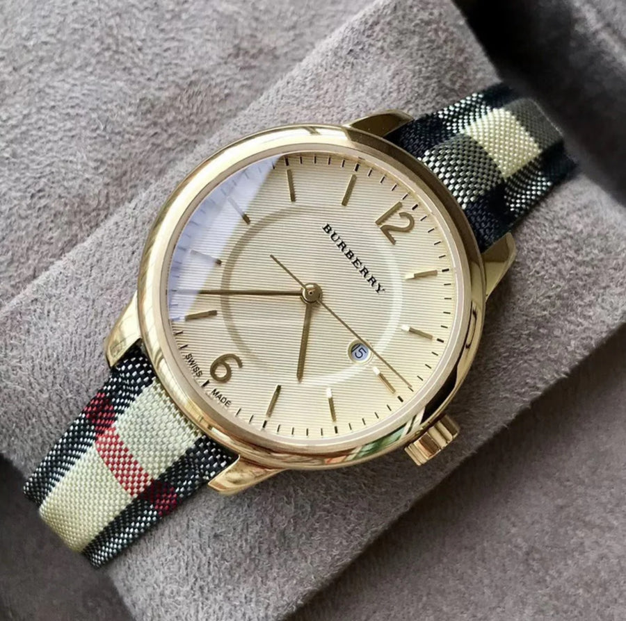 Burberry BU10104 Multicolor Leather Strap With Gold Dial Watch For Women