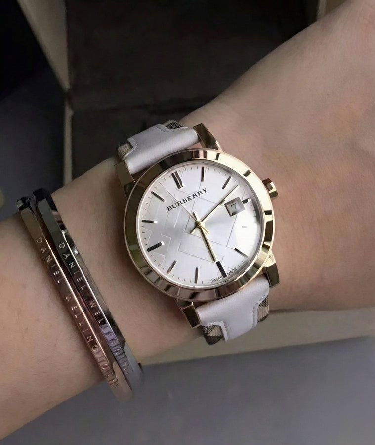Burberry BU9110 Womens Watch Leather Strap And White Dial