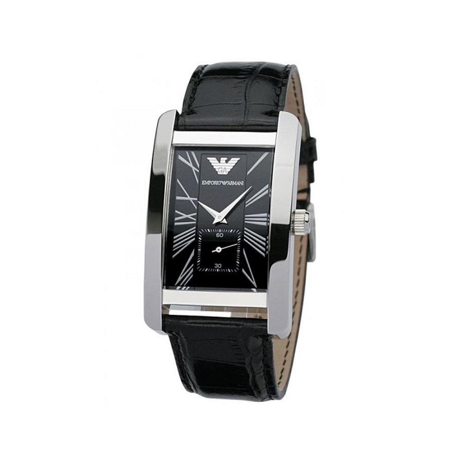 Emporio Armani AR0143 Men’s Watch – Black Leather & Silver Case ...
