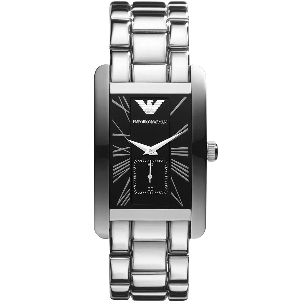 Emporio Armani AR0156 Mens Watch – Silver Stainless Steel & Black Dial ...