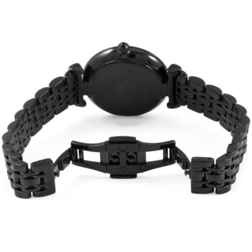 Front view of Emporio Armani AR11245 women’s watch with sparkling black dial