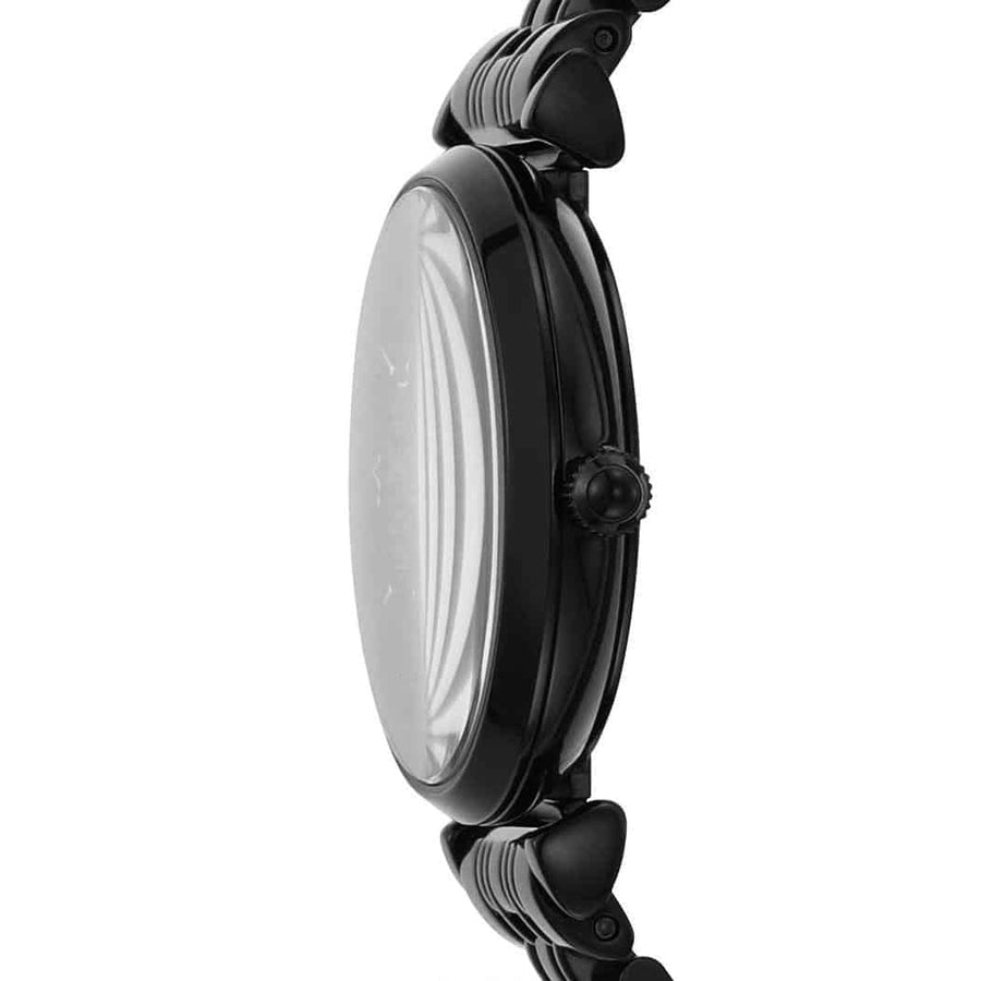 Front view of Emporio Armani AR11245 women’s watch with sparkling black dial