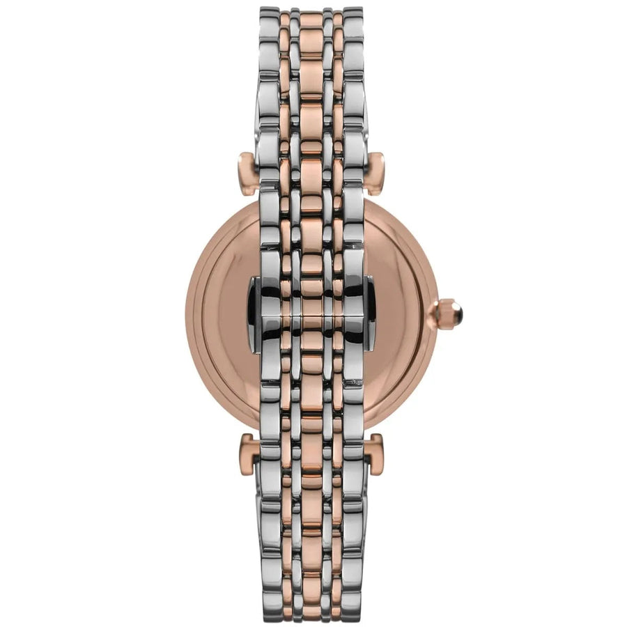 Front view of Emporio Armani AR1725 two-tone grey women's watch