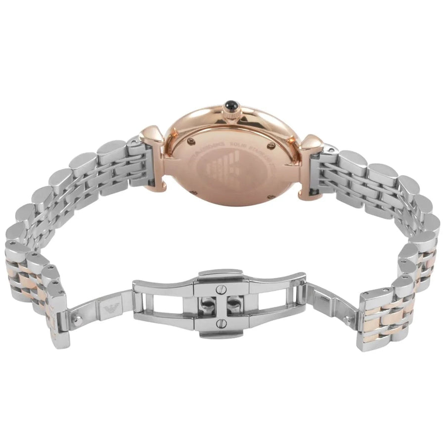 Front view of Emporio Armani AR1725 two-tone grey women's watch