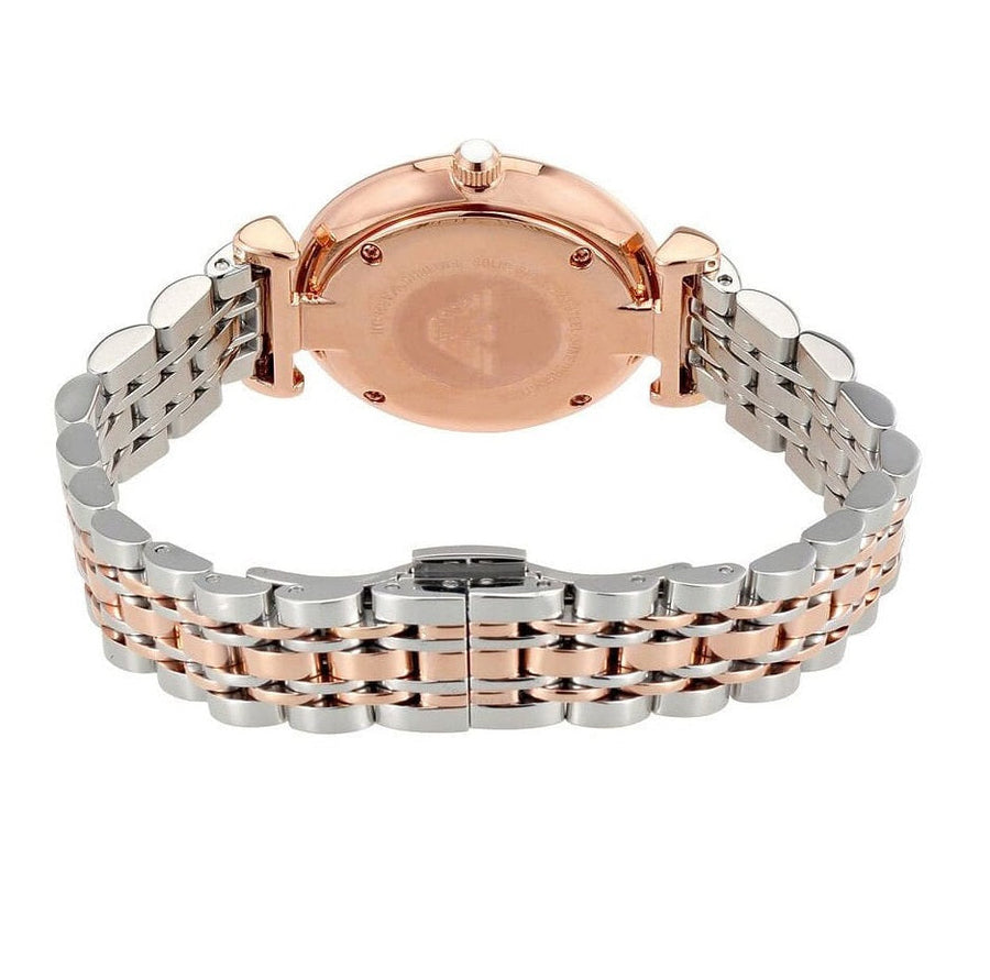 Front view of Emporio Armani AR1840 with two-tone silver & rose gold bracelet and grey dial