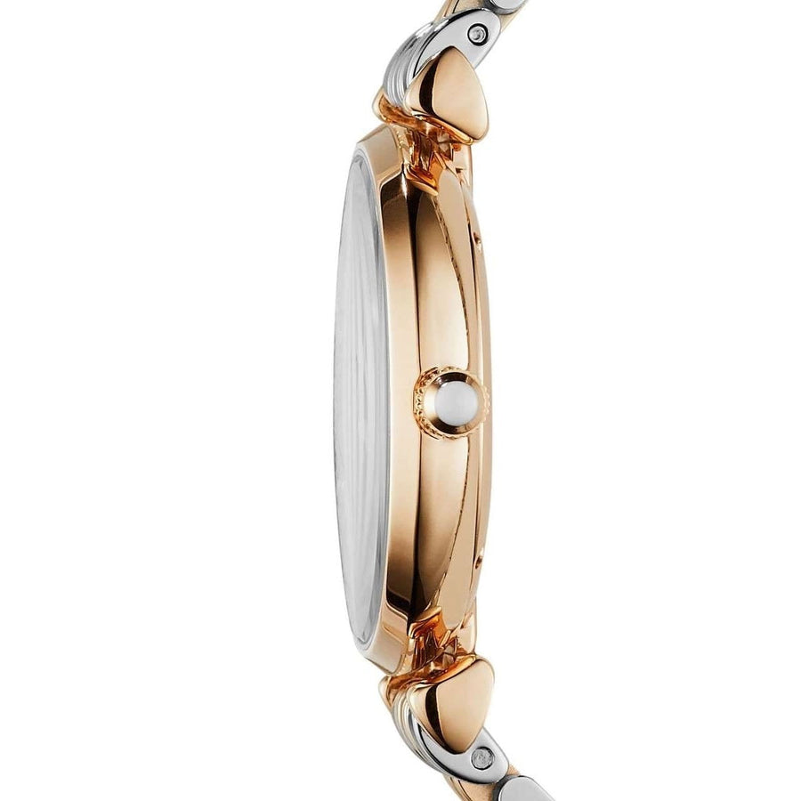 Front view of Emporio Armani AR1840 with two-tone silver & rose gold bracelet and grey dial